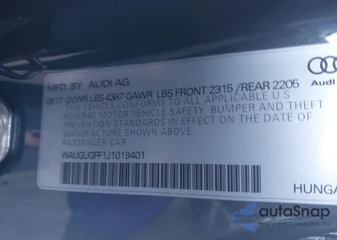 2018 Audi A3 2.0T Premium/2.0T Tech Premium z USA, uszkodzony, nr VIN WAUGUGFF1J1019401